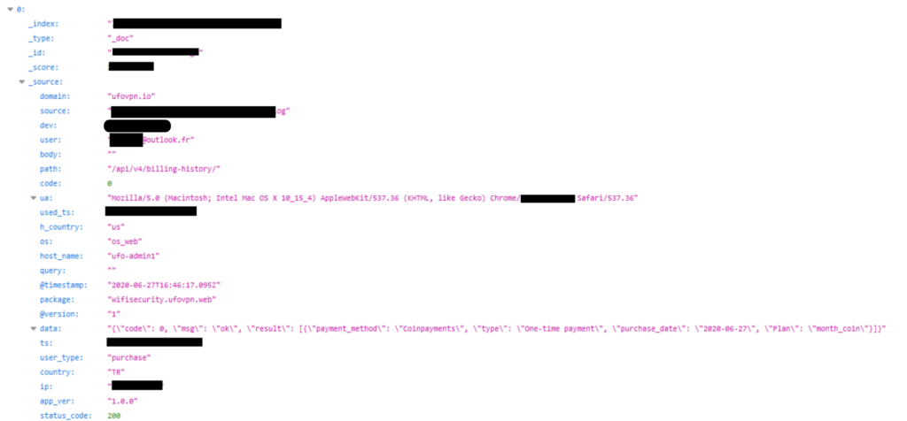 Cryptocurrency payment log of a user based in France