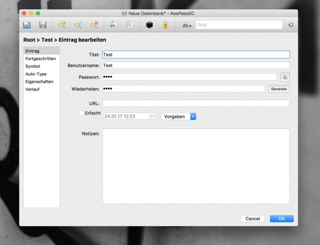Sample picture of KeePassXC macOS client