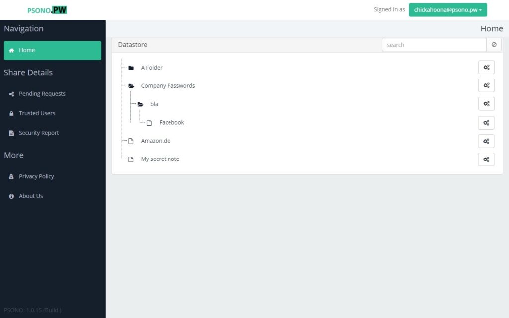 Psono password manager sample picture