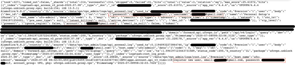 Data showing our VPN account details