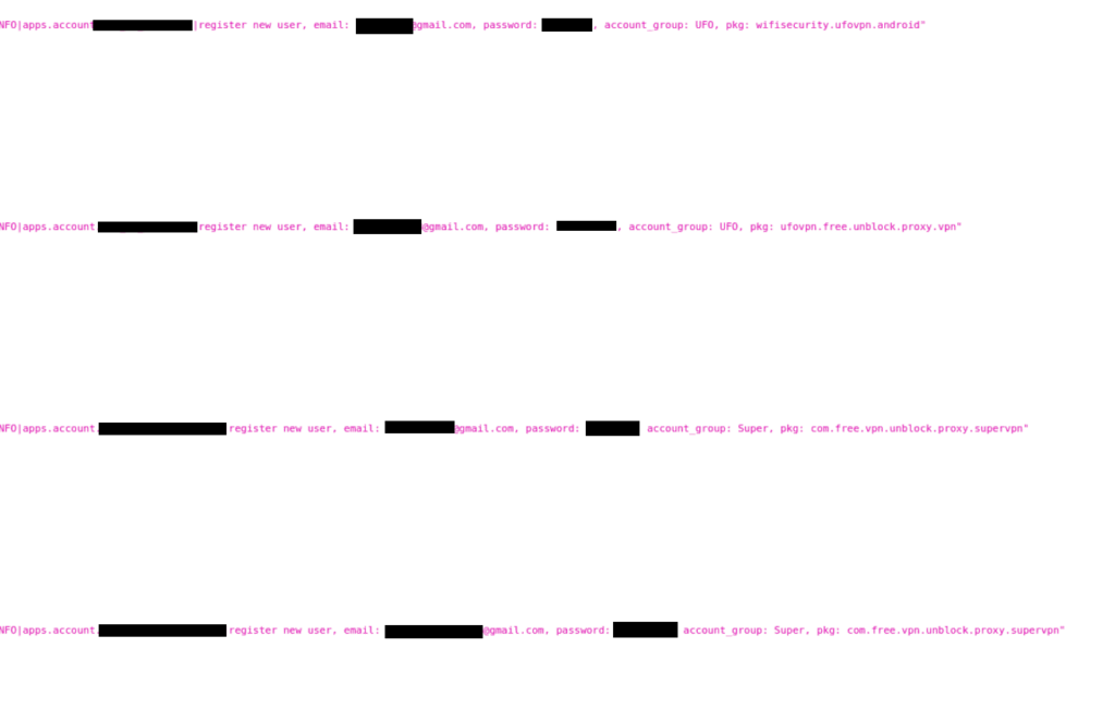 New user registration logs for certain VPNs 