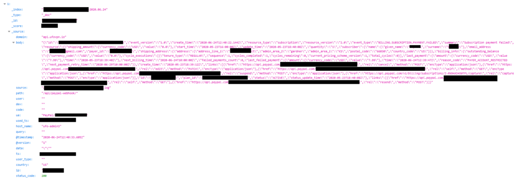 Paypal payment log of a user based in the USA